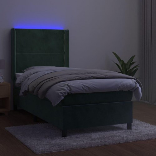 Kontinentalseng med LED-lys 90×200 cm - fløjl, mørkegrøn