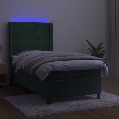 Kontinentalseng med LED-lys 90×190 cm - fløjl, mørkegrøn