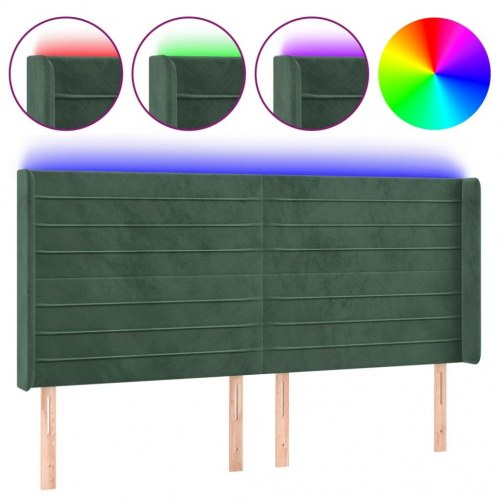 Sengegavl med LED-lys i fløjl 203 x 16 x 118/128 cm - mørkegrøn