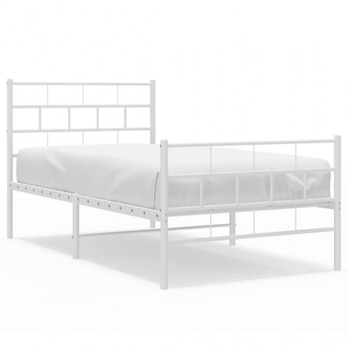 Sengeramme med sengegavl og fodgærde 90x200 cm - metal, hvid
