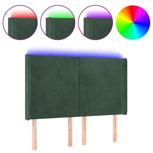 Sengegavl med LED-lys i fløjl 147 x 16 x 118/128 cm - mørkegrøn