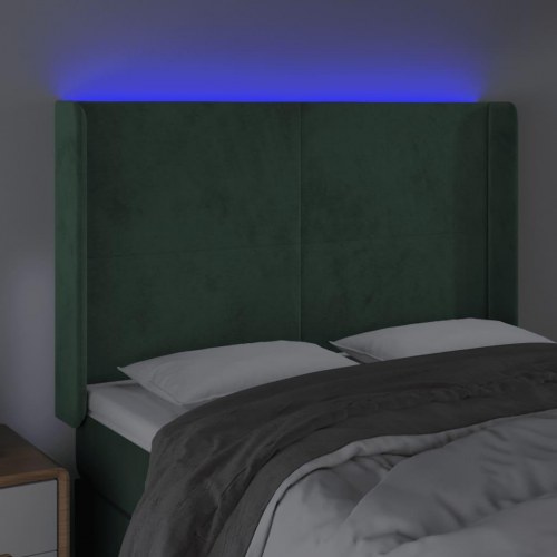 Sengegavl med LED-lys i fløjl 147 x 16 x 118/128 cm - mørkegrøn