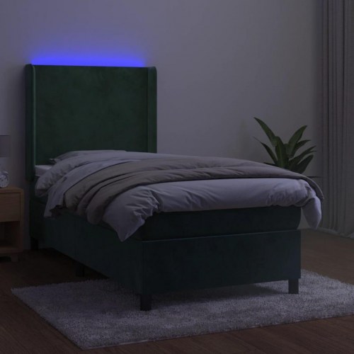 Kontinentalseng med LED-lys 80×200 cm - velour, mørkegrøn
