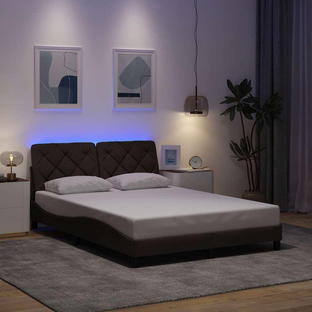 Sengeramme med LED uden madras 140x200 cm stof mørkebrun
