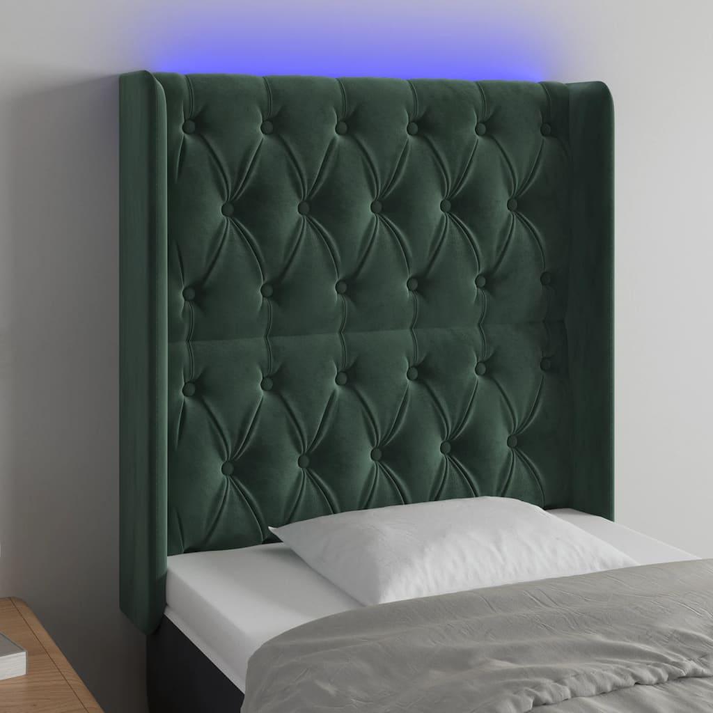 Sengegavl i fløjl med LED-lys 83×16×118/128 cm - mørkegrøn