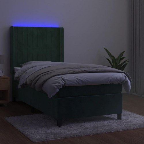 Kontinentalseng i velour med LED-lys 80x200 cm - mørkegrøn