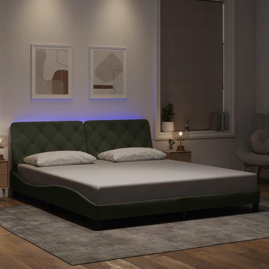 Sengeramme med LED uden madras 180x200 cm velour lysegrå