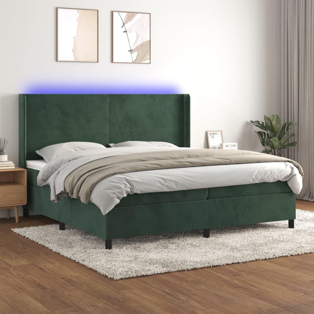 Kontinentalseng i fløjl med LED-lys 200x200 cm - mørkegrøn