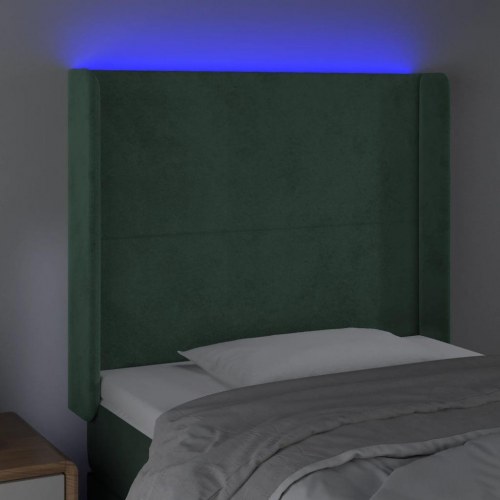 Sengegavl med LED-lys i fløjl 103 x 16 x 118/128 cm - mørkegrøn