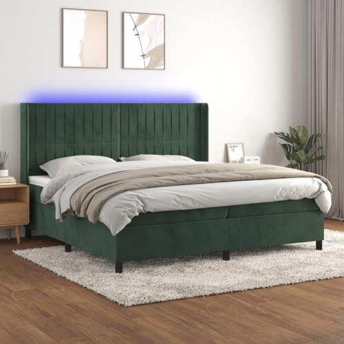 Kontinentalseng med LED-lys 200x200 cm i fløjl - mørkegrøn