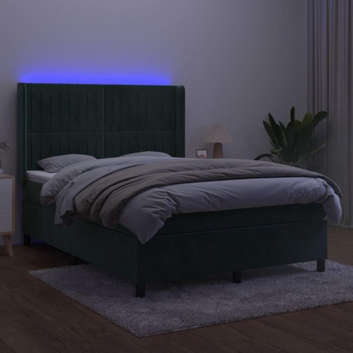 Kontinentalseng i fløjl med LED-lys 140x200 cm - mørkegrøn