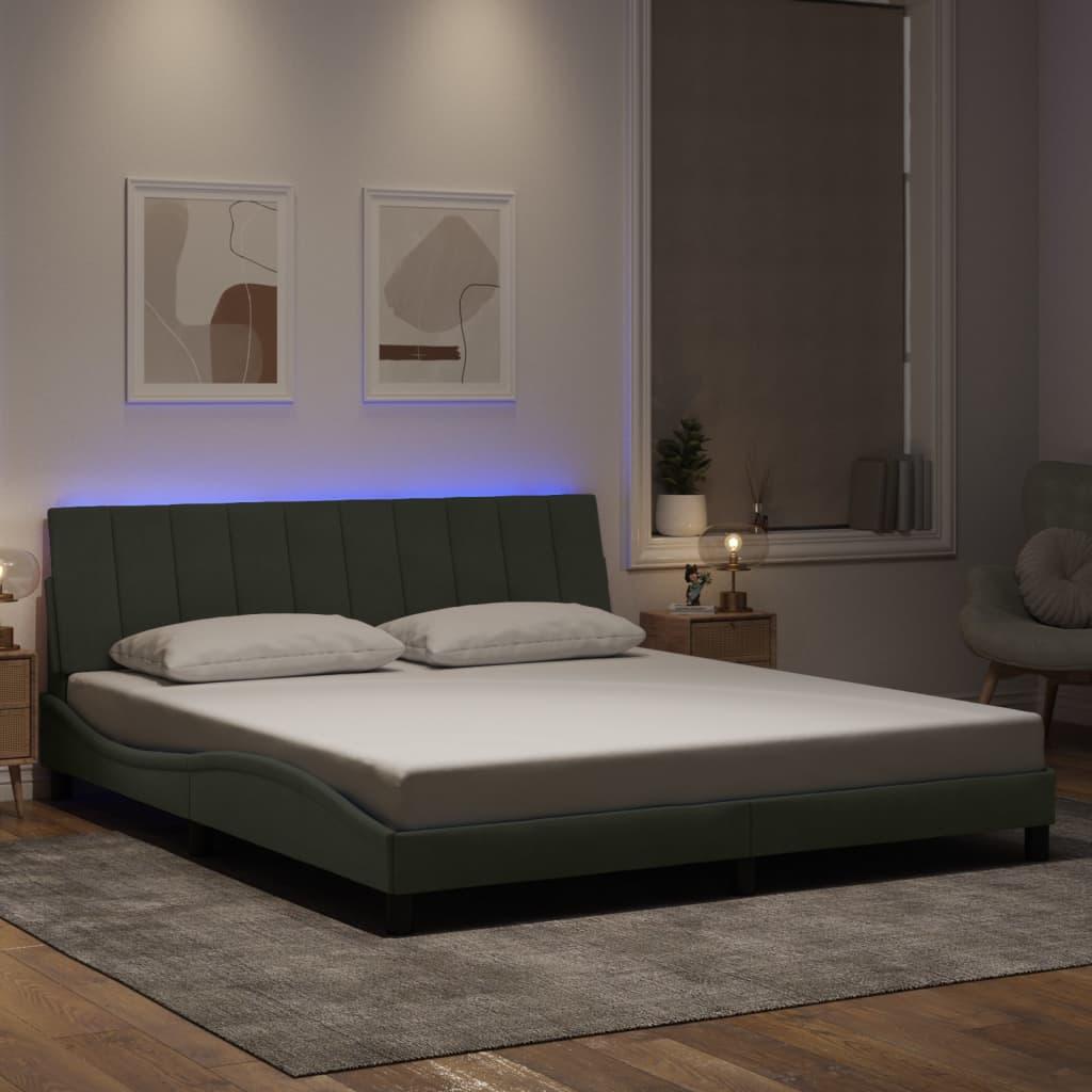 Sengeramme med LED uden madras Hanko 180x200 cm velour lysegrå