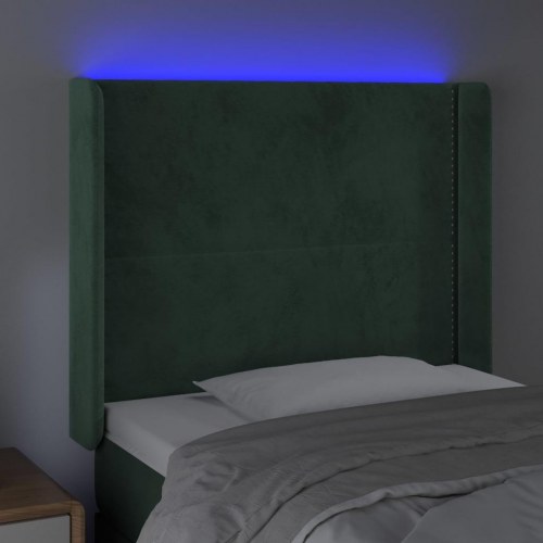 Sengegavl med LED-lys i fløjl - mørkegrøn 93 x 16 x 118/128 cm