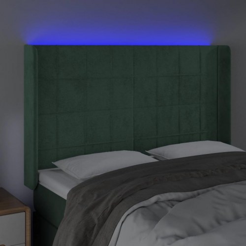Sengegavl med LED-lys 147 x 16 x 118/128 cm - mørkegrøn