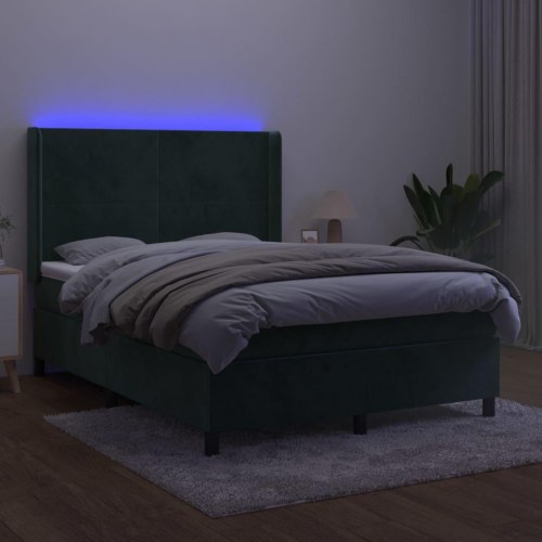 Kontinentalseng i fløjl med LED-lys 140x190 cm - mørkegrøn