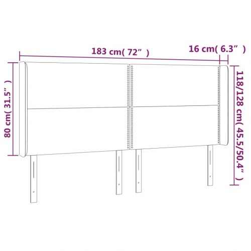 Sengegavl med LED-lys 183x16x118/128 cm fløjl mørkegrøn