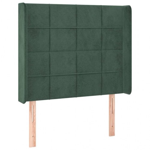 Sengegavl med LED-lys i fløjl - mørkegrøn, 103 x 16 x 118/128 cm