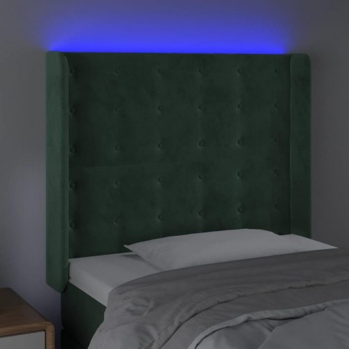 Sengegavl med LED-lys i fløjl - mørkegrøn, 93 x 16 x 118/128 cm