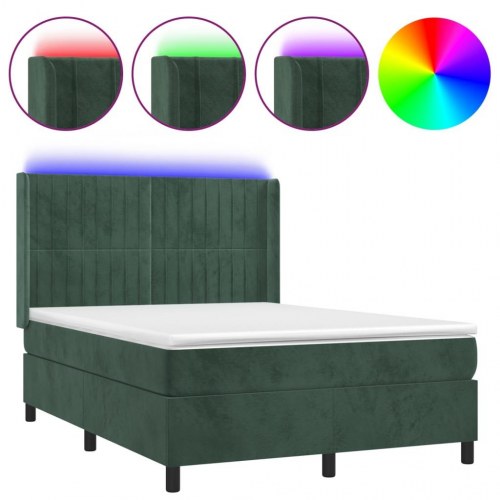 Kontinentalseng med LED-lys 140×190 cm - fløjl, mørkegrøn