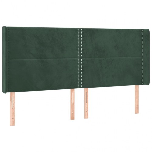 Sengegavl med LED-lys 163x16x118/128 cm fløjl mørkegrøn