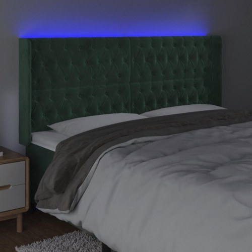 Sengegavl med LED-lys i fløjl 203 x 16 x 118/128 cm - mørkegrøn