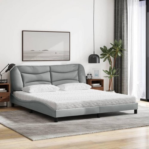 Dobbeltseng med madras Hvar 180×200 cm - stof, lysegrå