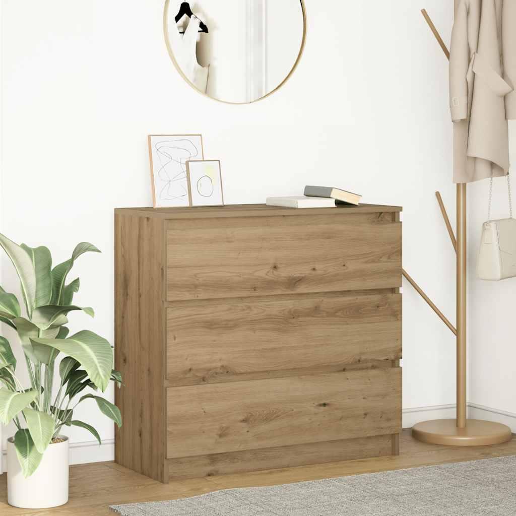 Skænk 80×35×76 cm i konstrueret træ - kunsteg, 3 skuffer