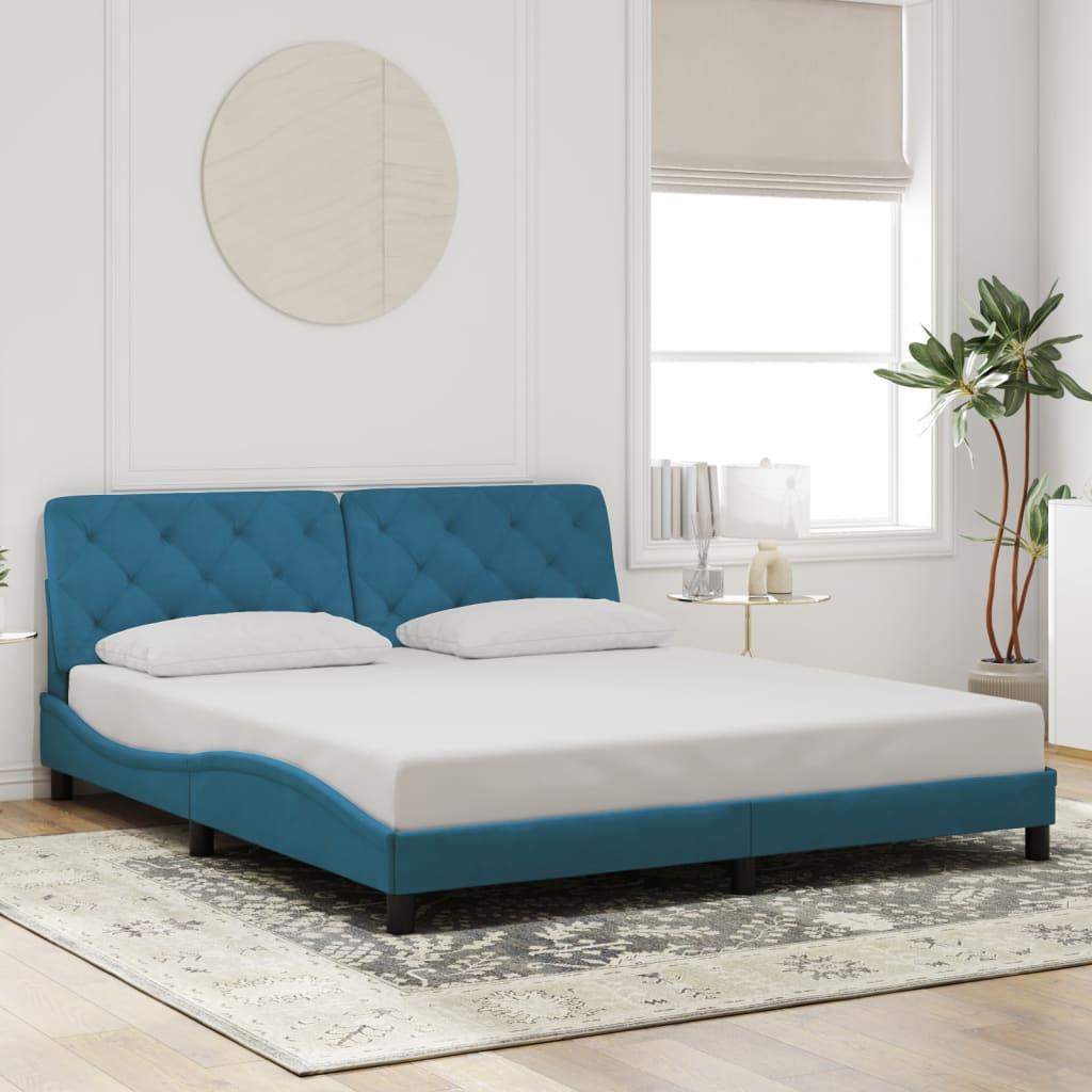 Sengeramme 180x200 cm i blå velour med sengegavl