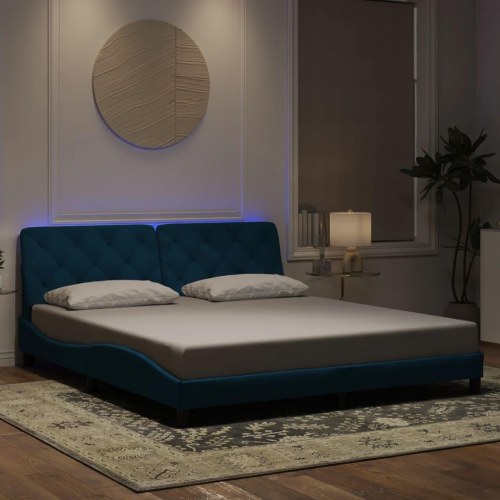 Sengeramme med LED uden madras 180x200 cm velour blå