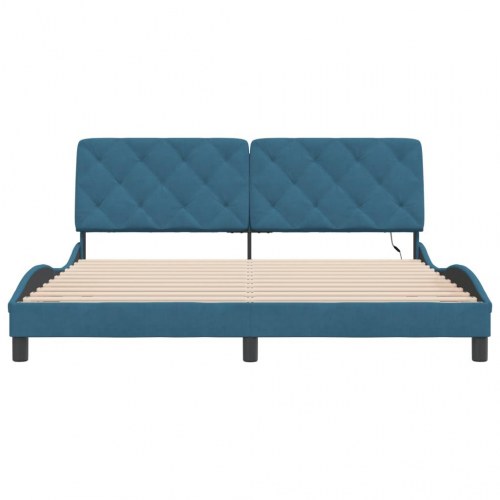 Sengeramme med LED uden madras 180x200 cm velour blå