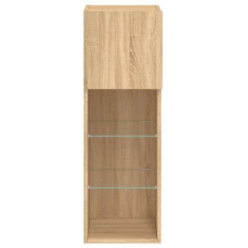 Væghængte tv-borde med LED-lys, 2 stk. - 30,5×30×90 cm, sonoma-eg