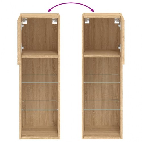 Væghængte tv-borde med LED-lys, 2 stk. - 30,5×30×90 cm, sonoma-eg