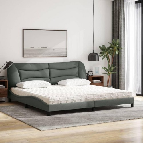 Seng med madras Hvar 200x200 cm - stof, mørkegrå