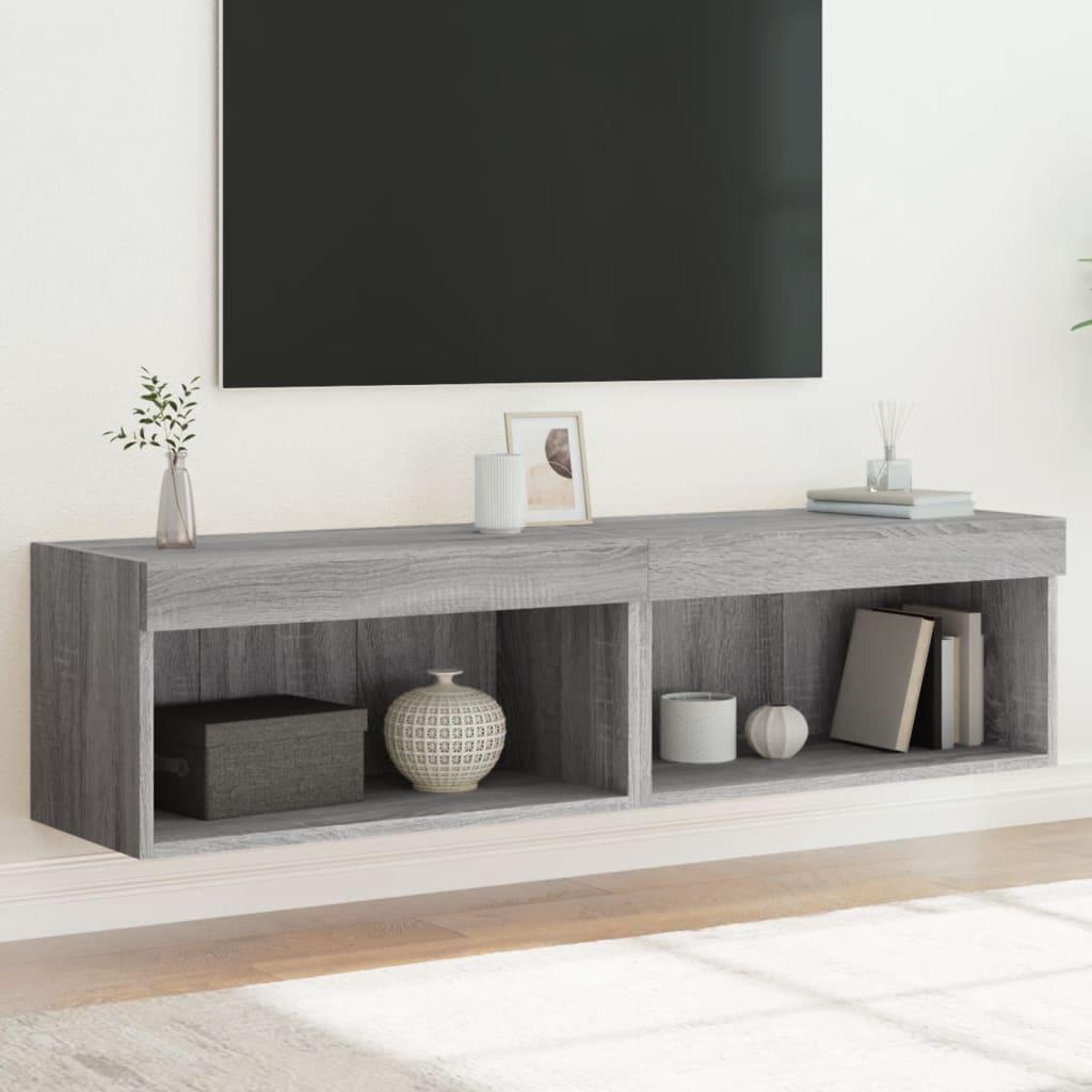 Tv-borde 2 stk. 60x30x30 cm med LED-lys grå sonoma-eg