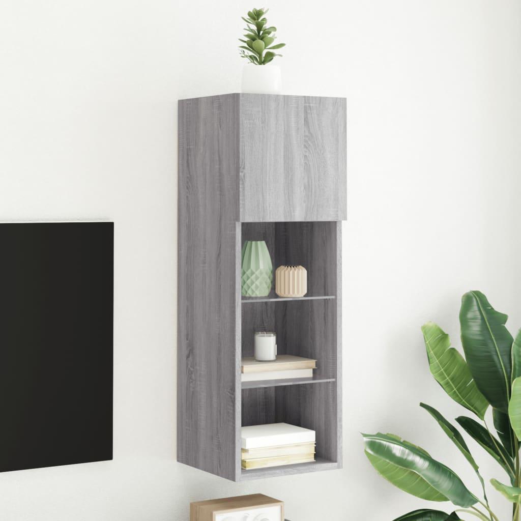 Tv-bord med LED-lys 30,5x30x90 cm grÃ¥ sonoma-eg