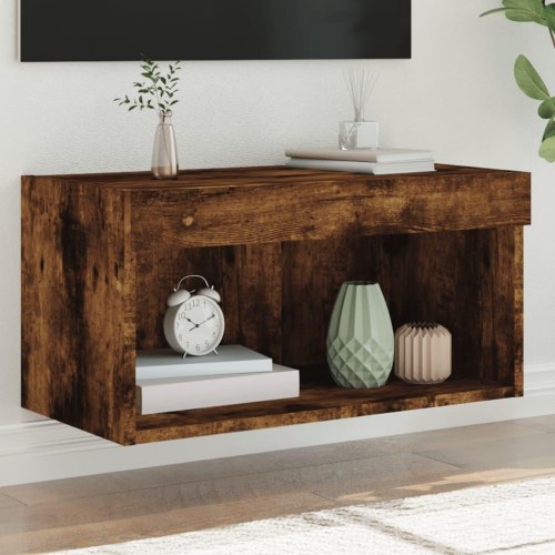 Væghængt tv-bord 60×30×30 cm med RGB LED - røget egetræsfarve