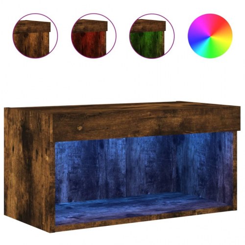 Væghængt tv-bord 60×30×30 cm med RGB LED - røget egetræsfarve
