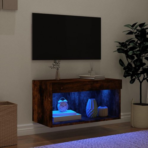 Væghængt tv-bord 60×30×30 cm med RGB LED - røget egetræsfarve
