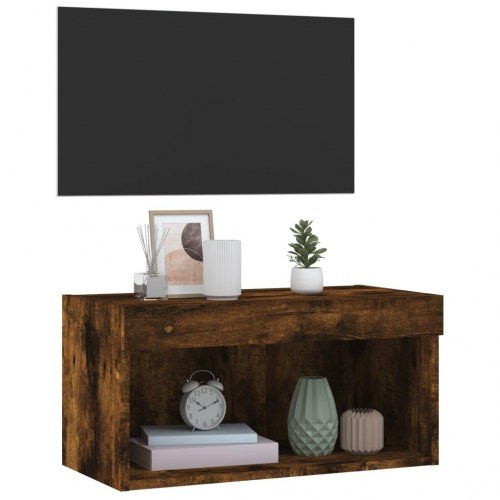 Væghængt tv-bord 60×30×30 cm med RGB LED - røget egetræsfarve