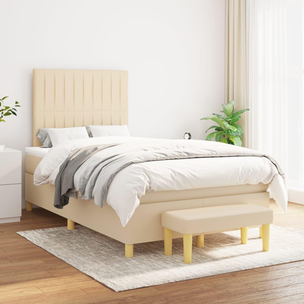 Kontinentalseng med madras 120 × 200 cm - stof, cremefarvet