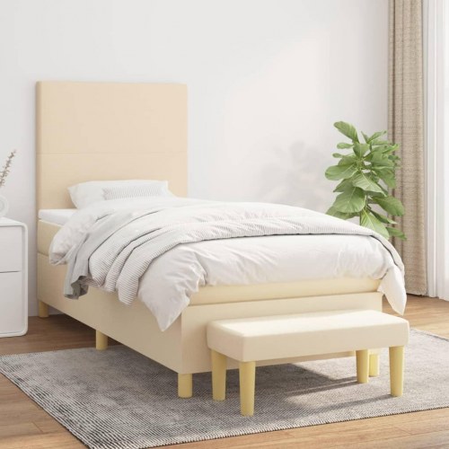 Kontinentalseng med madras 100x200 cm - stof, cremefarvet