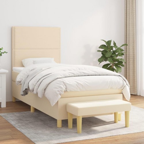 Kontinentalseng med madras 100×200 cm - stof, cremefarvet