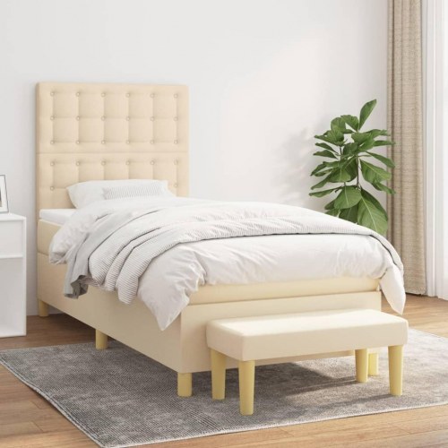 Kontinentalseng med madras 100x200 cm - stof, cremefarvet