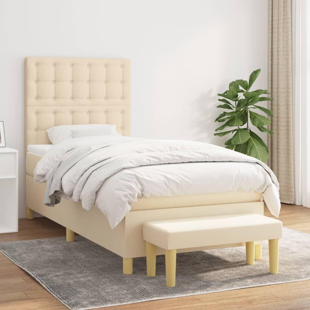 Kontinentalseng med madras 100x200 cm - stof, cremefarvet