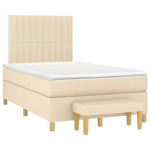 Kontinentalseng med madras 120x190 cm - stof, cremefarvet