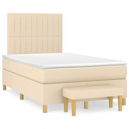 Kontinentalseng med madras 120x190 cm - stof, cremefarvet