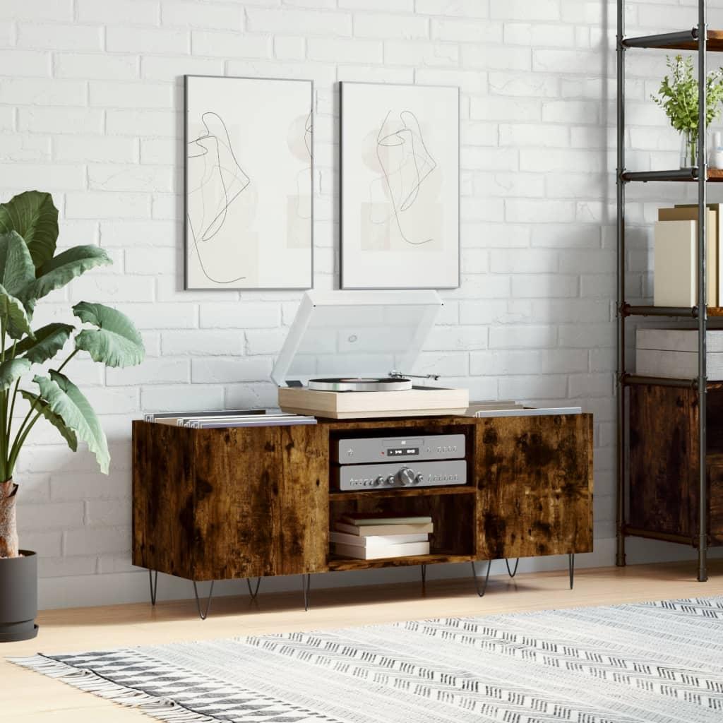 Vinylskab 121x38x48 cm konstrueret trÃ¦ rÃ¸get egetrÃ¦sfarve