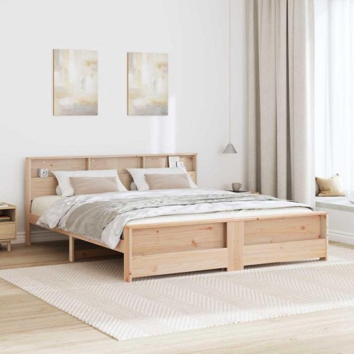 Sengestel med hylde brun 200 x 200 cm i massivt fyrretræ