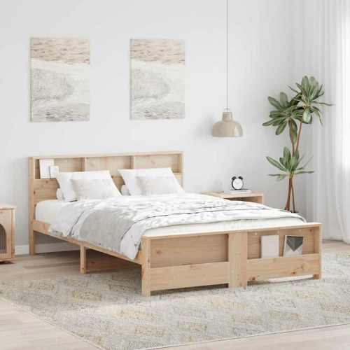 Sengestel med hylde brun 160 x 200 cm massivt fyrretræ