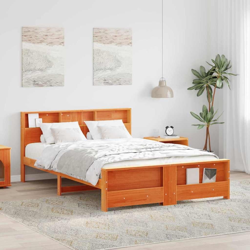 Sengestel med hovedgærde - voks brun 150 x 200 cm, konstrueret træ